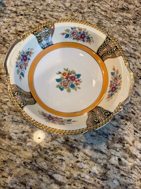 Noritake Floral Porcelain Serving Bowl with Gold and Orange Accents